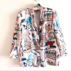 Vintage Travel Map of Paris 100% Silk Blazer LARGE